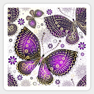 Ornate Purple Butterfly Pattern with Flowers and Swirls Sticker